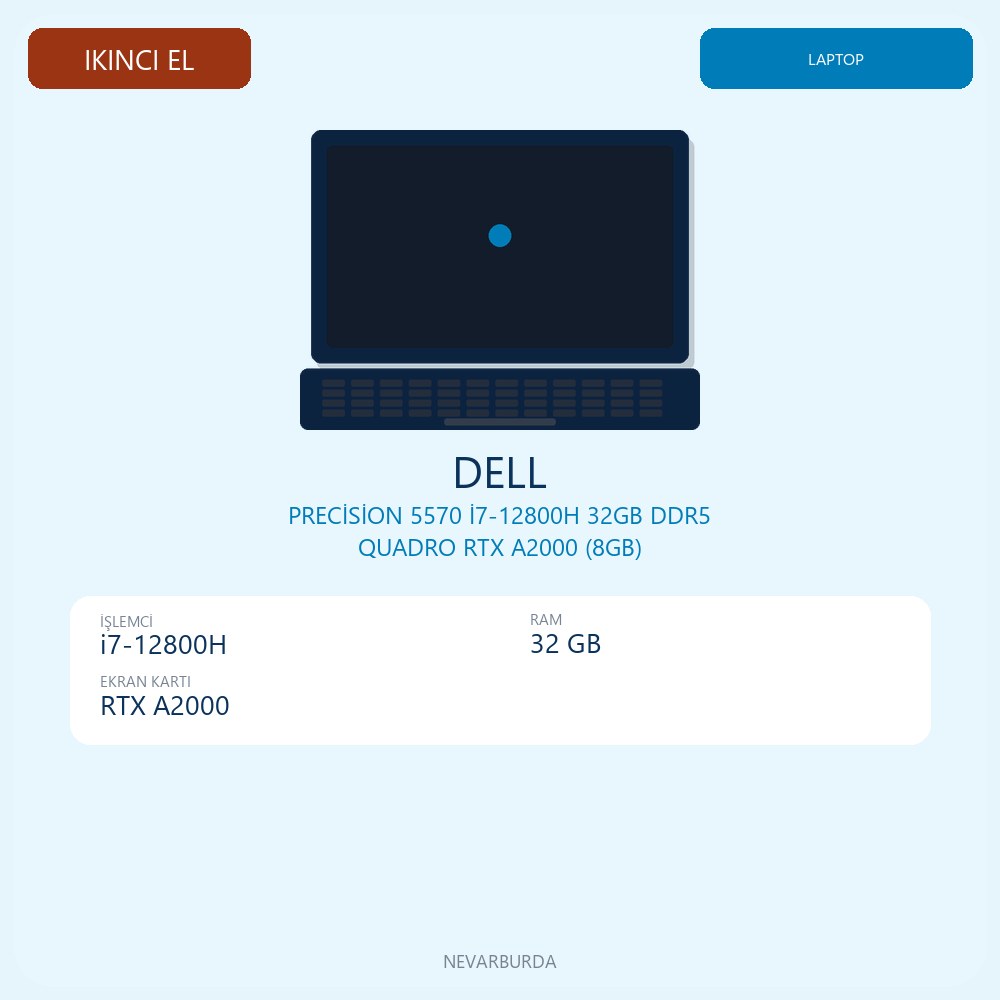 PRECİSİON 5570 İ7-12800H 32GB DDR5 QUADRO RTX A2000 (8GB)