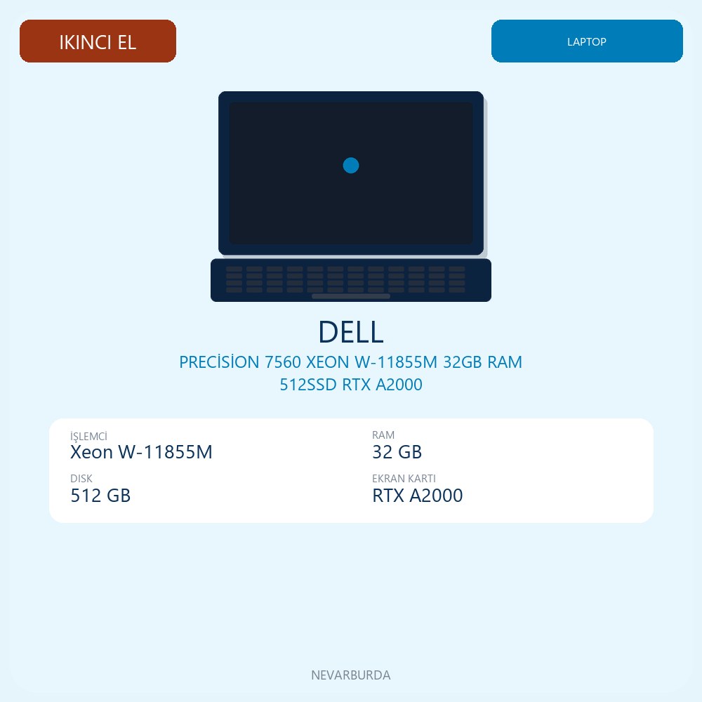 PRECİSİON 7560 XEON W-11855M 32GB RAM 512SSD RTX A2000