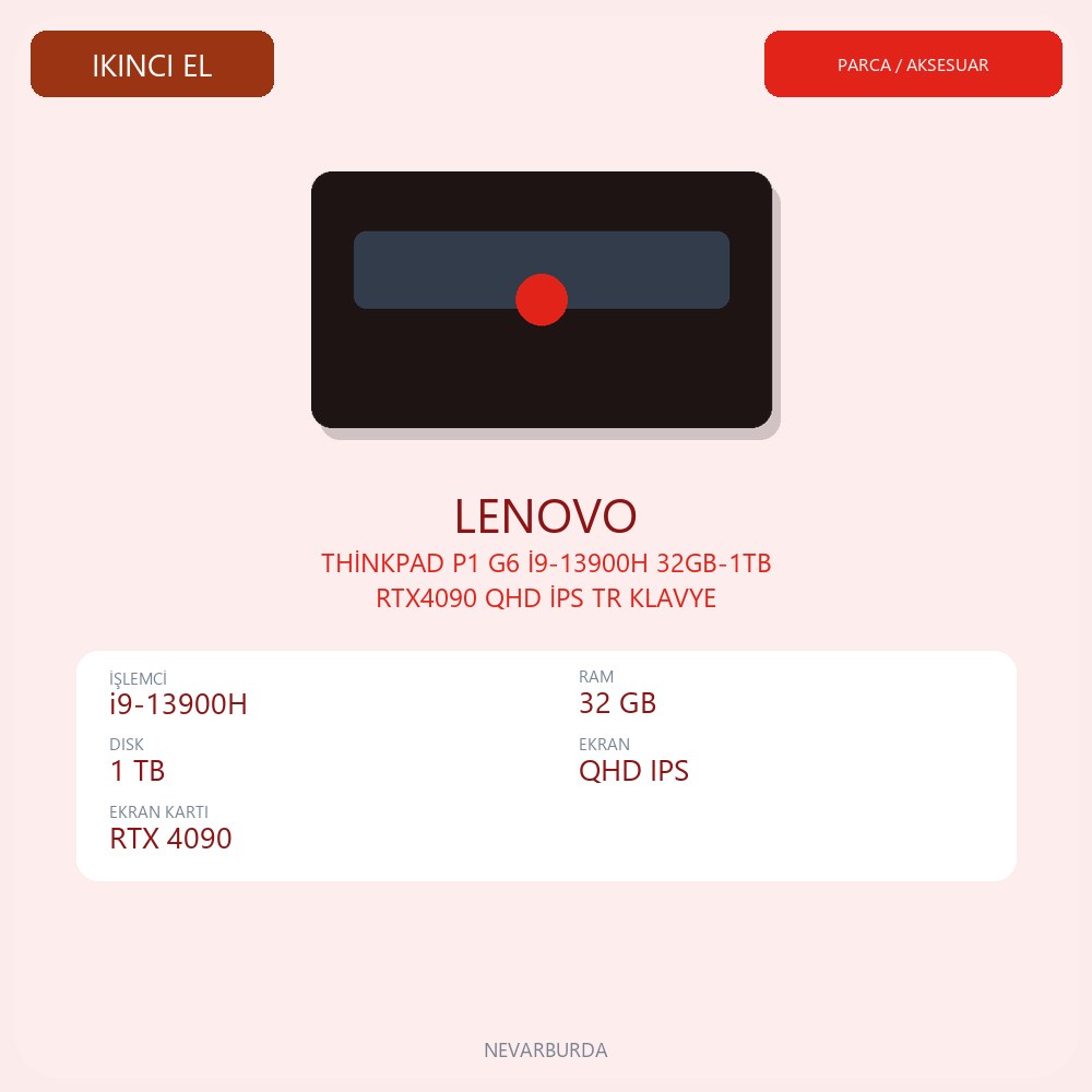 THİNKPAD P1 G6 İ9-13900H 32GB-1TB RTX4090 QHD İPS TR KLAVYE