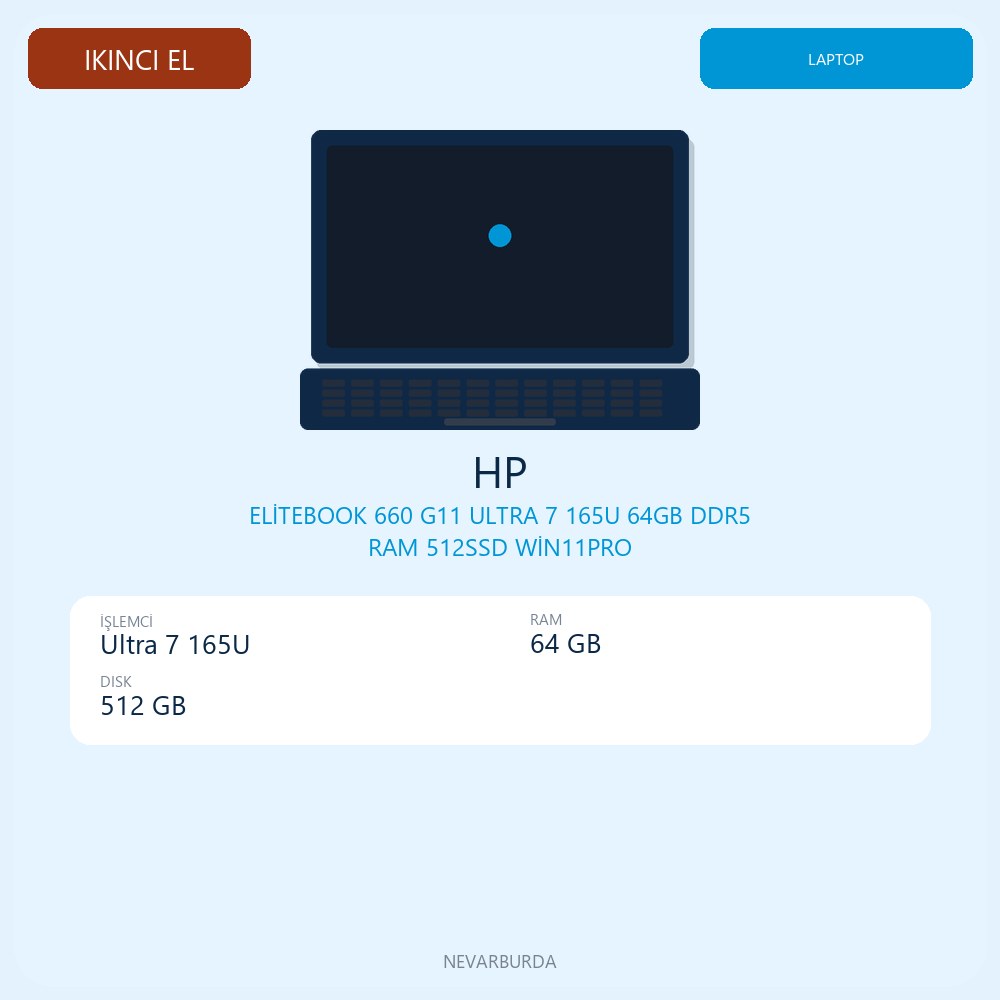 ELİTEBOOK 660 G11 ULTRA 7 165U 64GB DDR5 RAM 512SSD WİN11PRO