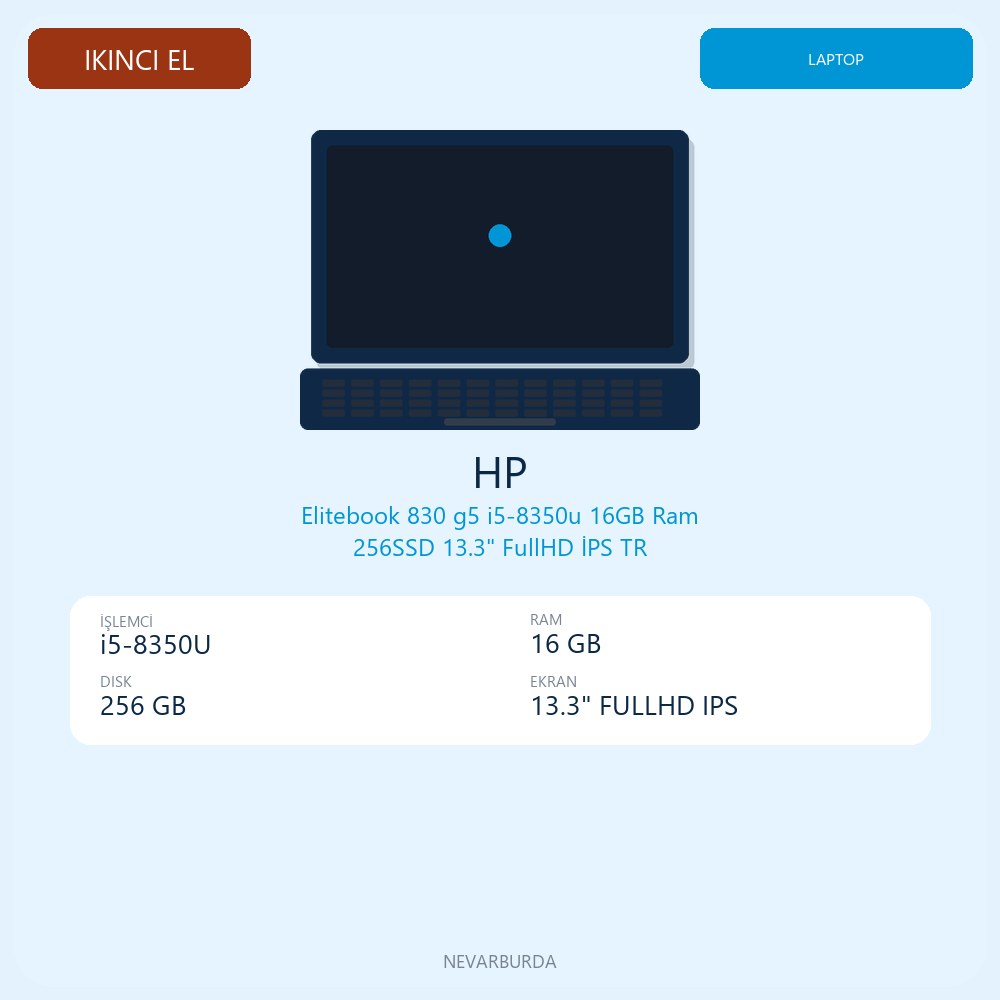 Elitebook 830 g5 i5-8350u 16GB Ram 256SSD 13.3" FullHD İPS TR