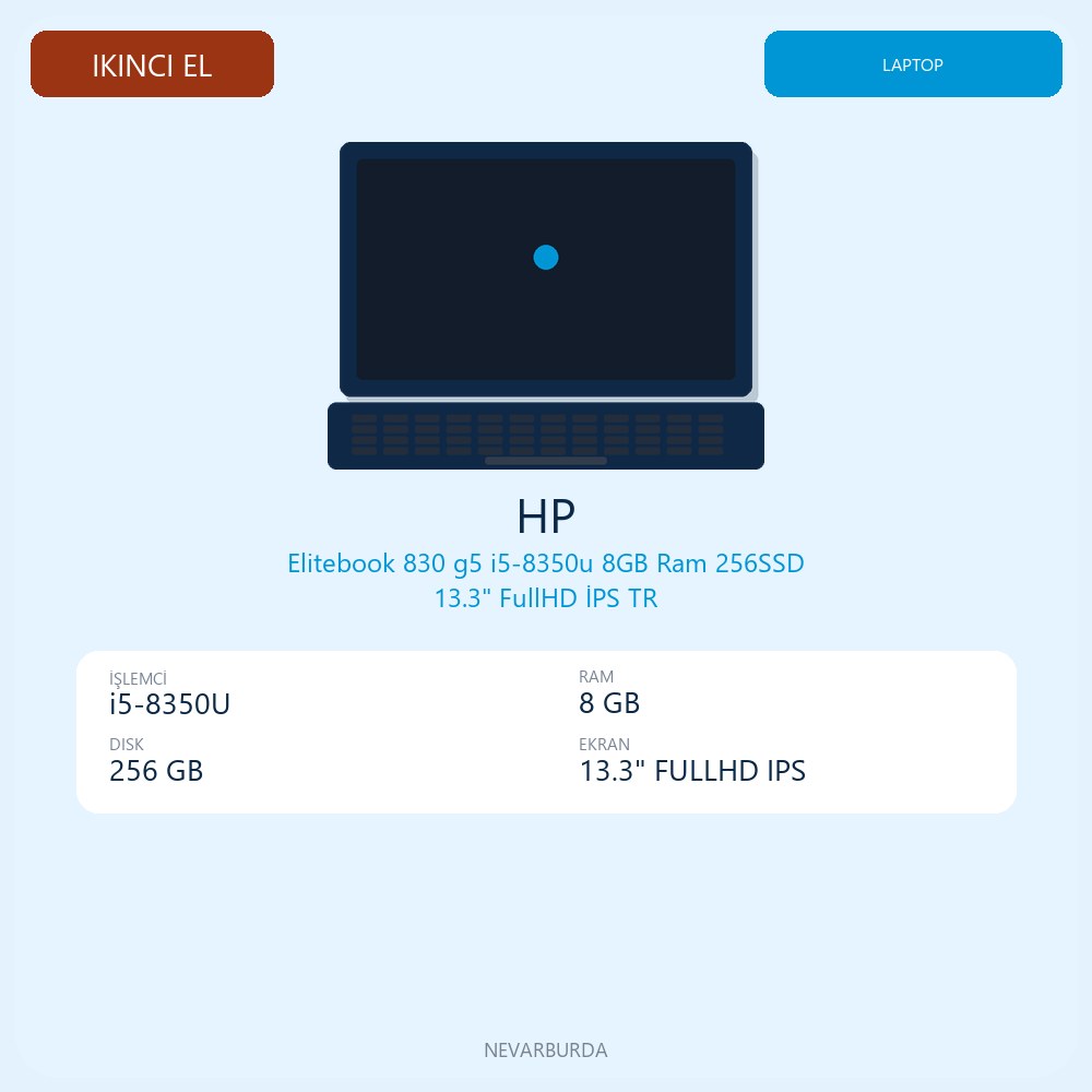 Elitebook 830 g5 i5-8350u 8GB Ram 256SSD 13.3" FullHD İPS TR