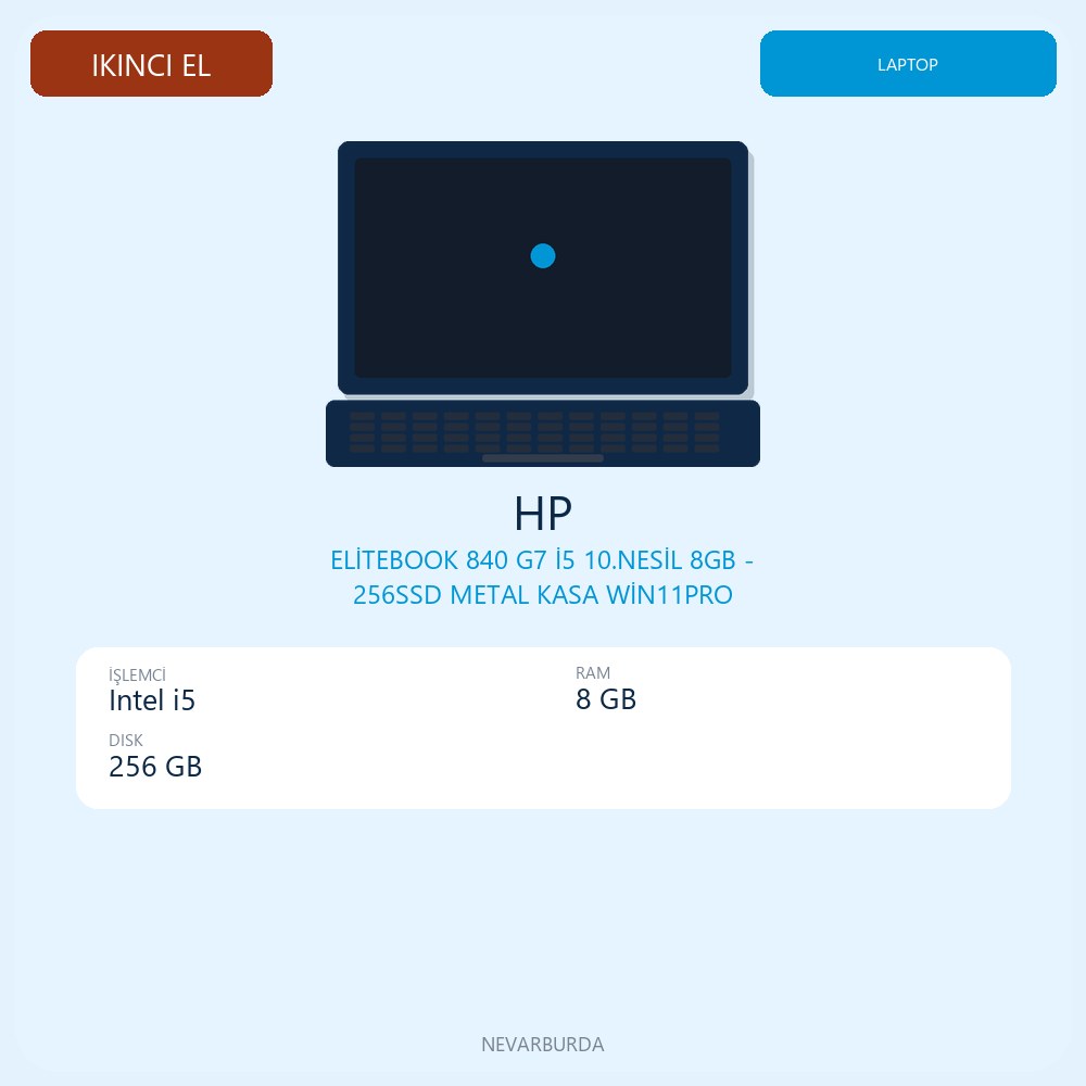ELİTEBOOK 840 G7 İ5 10.NESİL 8GB - 256SSD METAL KASA WİN11PRO