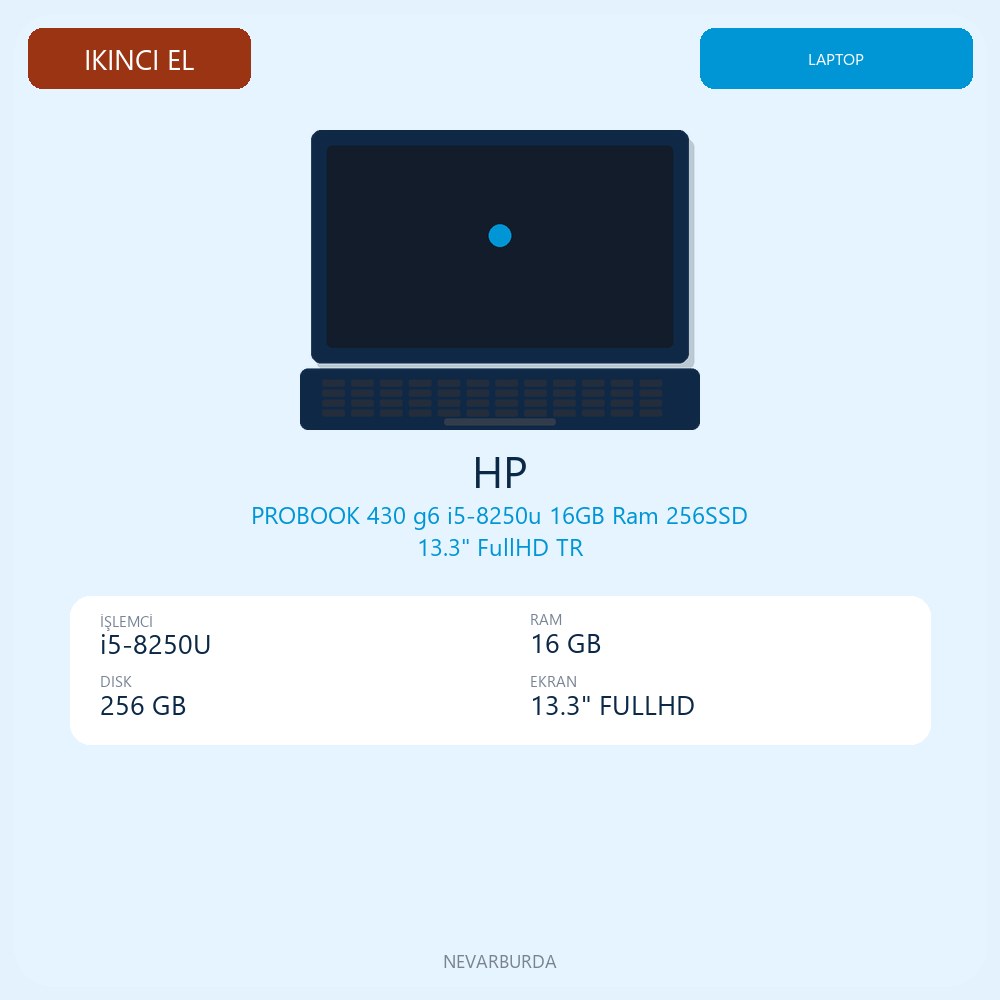 PROBOOK 430 g6 i5-8250u 16GB Ram 256SSD 13.3" FullHD TR