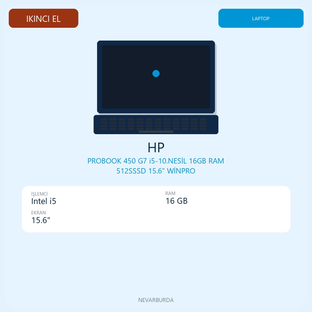 PROBOOK 450 G7 i5-10.NESİL 16GB RAM 512SSSD 15.6" WİNPRO