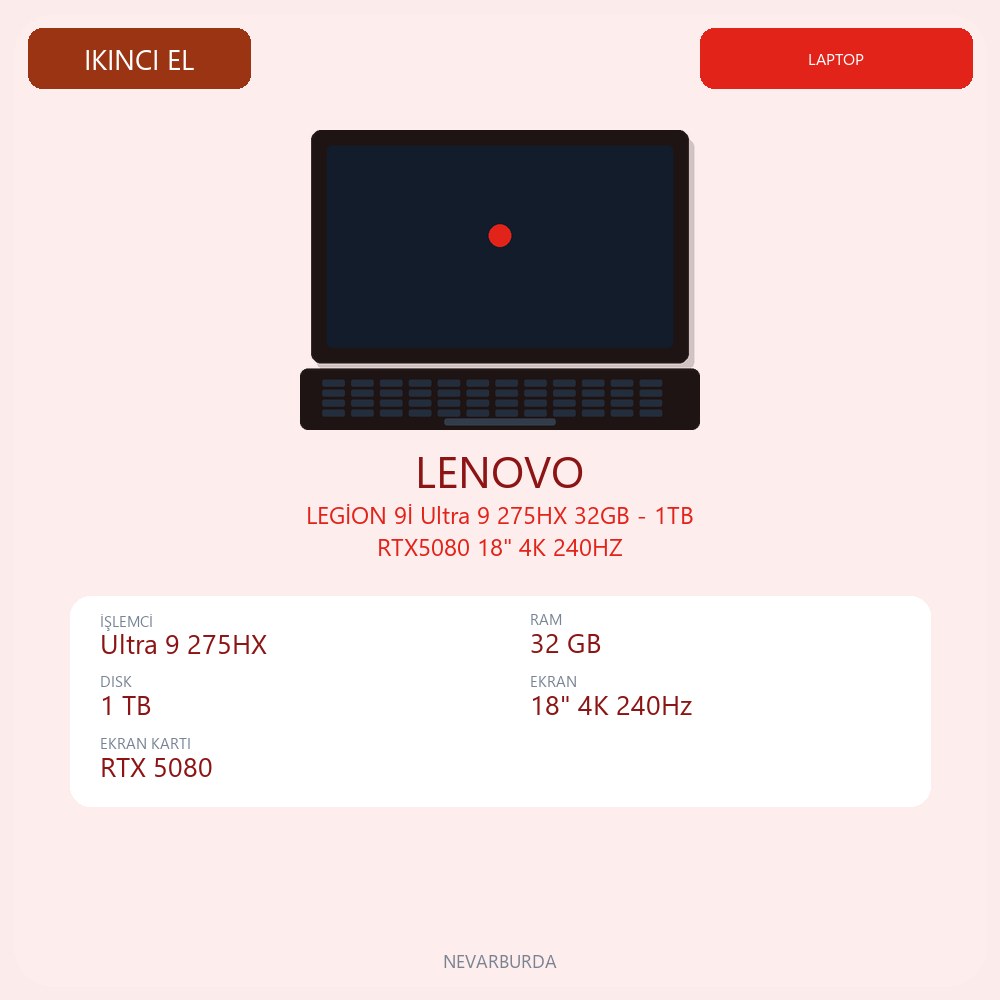LEGİON 9İ Ultra 9 275HX 32GB - 1TB RTX5080 18" 4K 240HZ