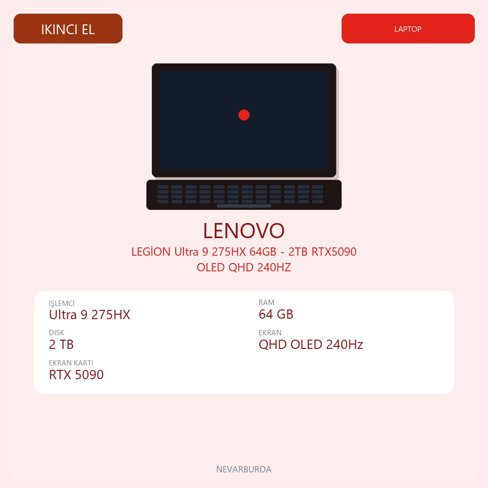 LEGİON Ultra 9 275HX 64GB - 2TB RTX5090 OLED QHD 240HZ