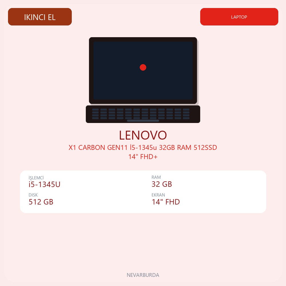 X1 CARBON GEN11 İ5-1345u 32GB RAM 512SSD 14" FHD+