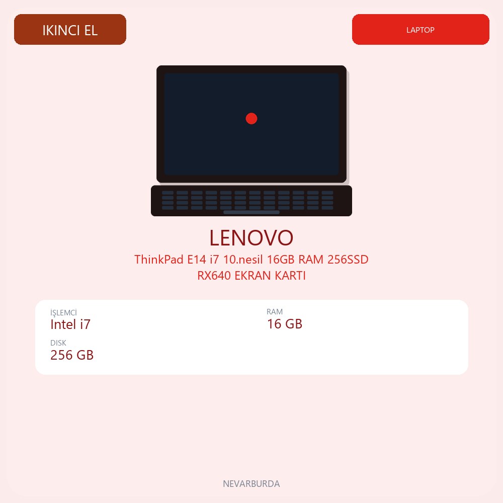 ThinkPad E14 i7 10.nesil 16GB RAM 256SSD RX640 EKRAN KARTI
