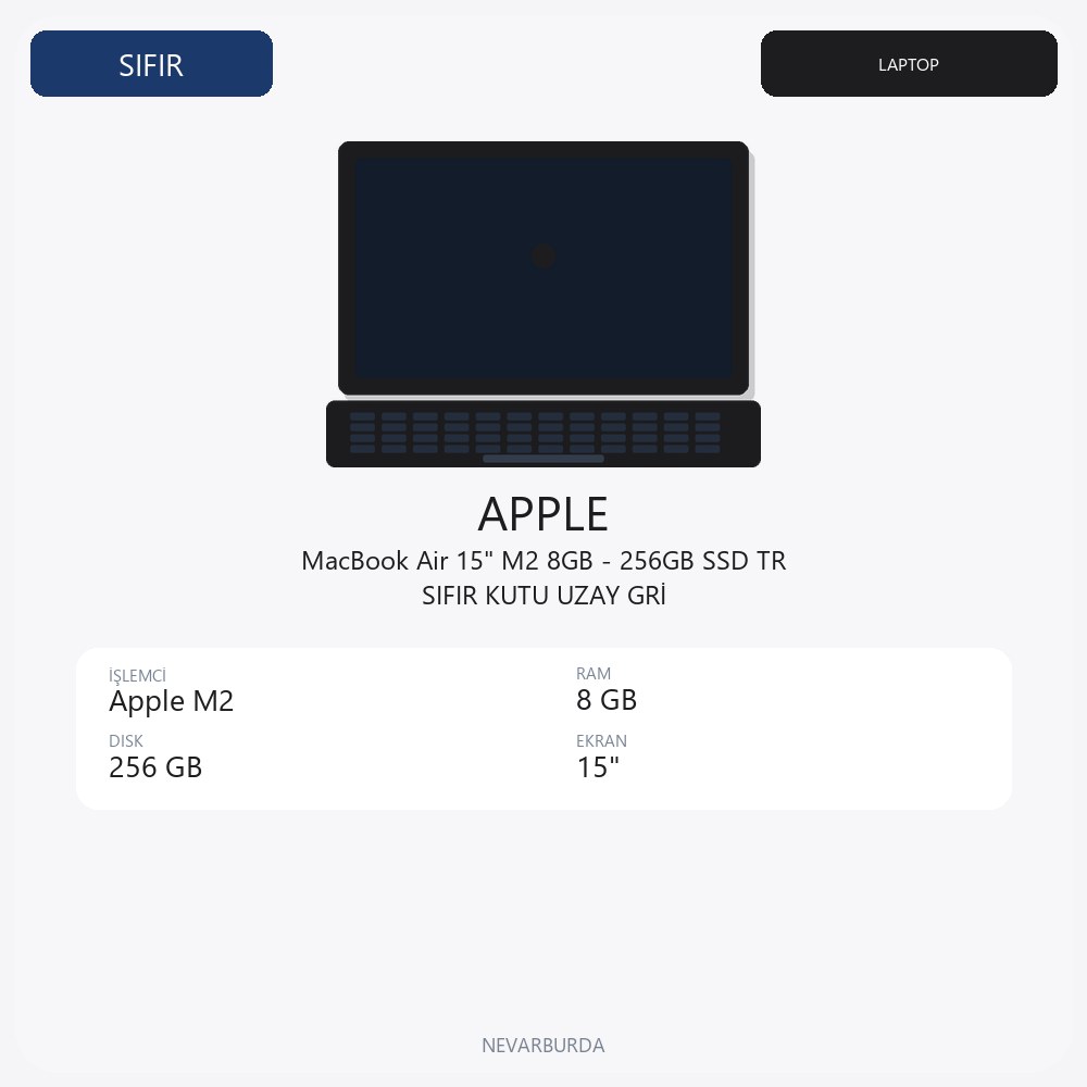 MacBook Air 15" M2 8GB - 256GB SSD TR SIFIR KUTU UZAY GRİ