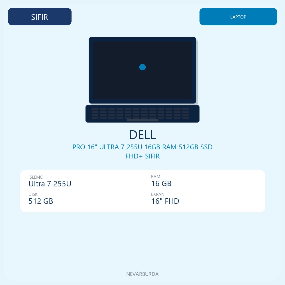 PRO 16" ULTRA 7 255U 16GB RAM 512GB SSD FHD+ SIFIR