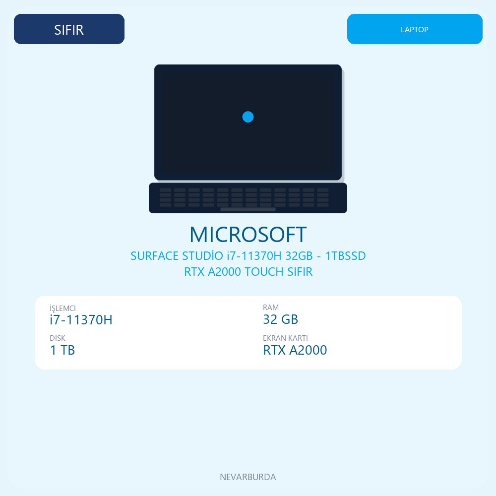 SURFACE STUDİO i7-11370H 32GB - 1TBSSD RTX A2000 TOUCH SIFIR