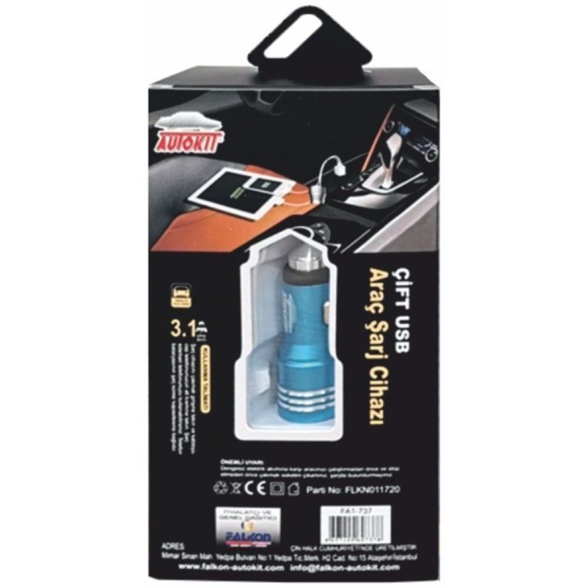 Autokit METAL ARAÇ ŞARJI 3.1 AMPER TEK BAŞLIK