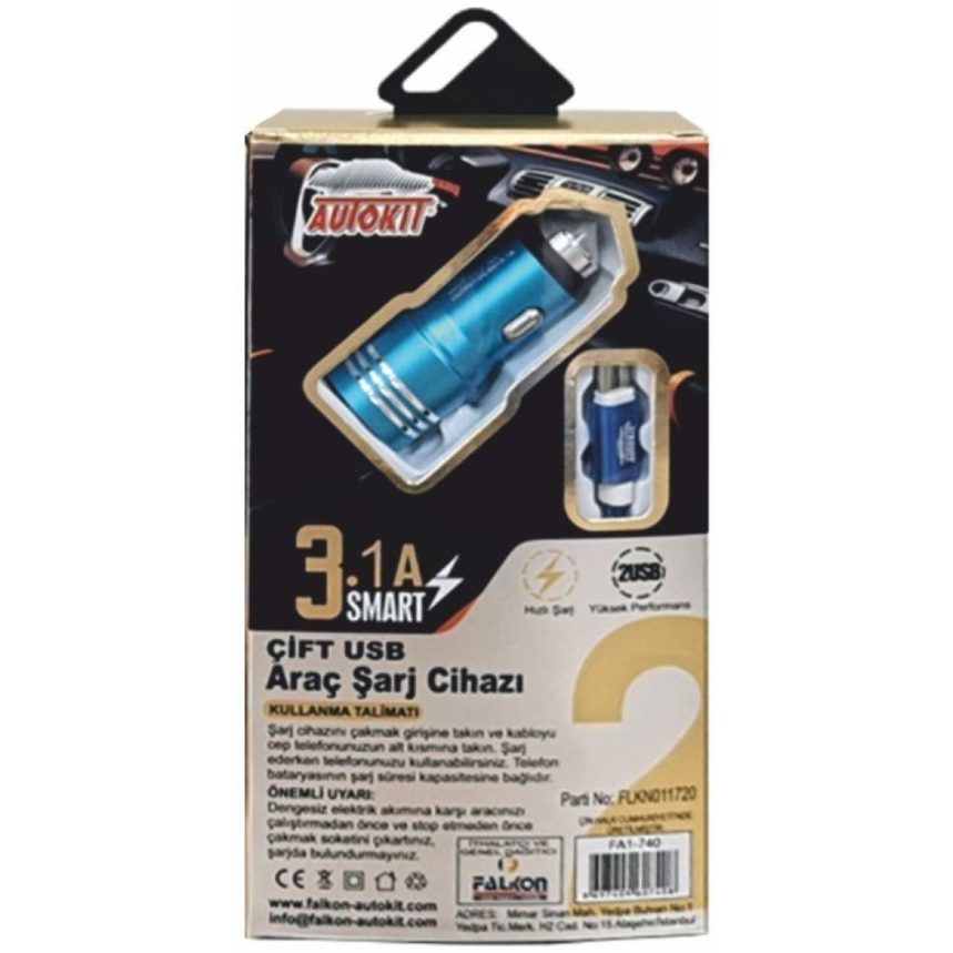 Autokit METAL ARAÇ ŞARJI 2 USB 3.1 AMP TYPE-C