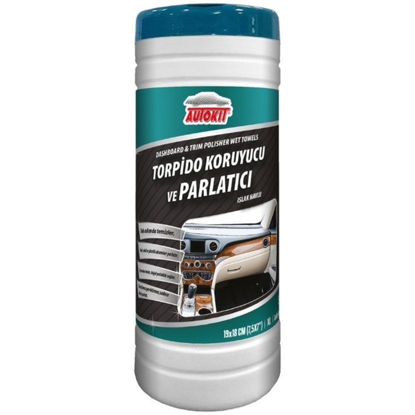 Autokit TORPİDO KORUYUCU VE PARLATICI ISLAK HAVLU PLASTİK KUTU 50' Lİ