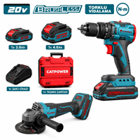 Kömürsüz Li-ion Akülü 2'Lİ Kombo SET - Matkap VE Avuç Taşlama 20V 4.0Ah+2.0Ah