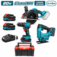 Kömürsüz Akülü 3 LÜ SET Dekupaj+sunta Kesme+bits Vidalama Li-ion 20V 4.0Ah