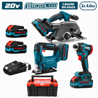 Kömürsüz Akülü 3 LÜ SET Dekupaj+sunta Kesme+bits Vidalama Li-ion 20V 4.0Ah
