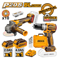 Kömürsüz Li-ion Akülü 2 Li Kombo Set - Matkap ve Avuç Taşlama 20V 2.0/4.0 Ah