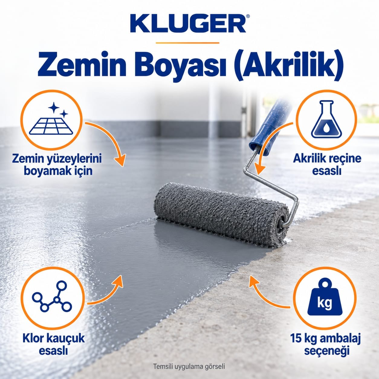 Kluger Zemin Boyası (Akrilik) Gri-RAL Seri 15 Kg