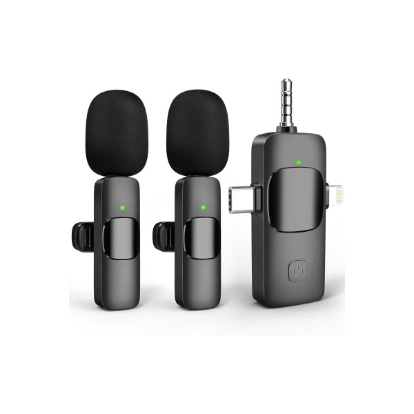 2 Lİ KABLOSUZ YAKA MİKROFONU iOS, Android, Kamera, USB-C , Video Kaydı, Vloglama, YouTube uyumlu