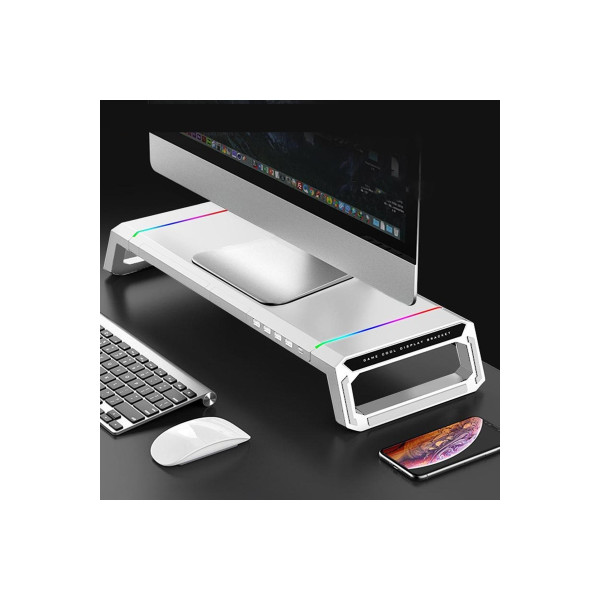 Laptop Sehpası RGB Işıklı Mönitör Standı Ekran Altlığı 4 Usb Hub Telefon Tutuculu