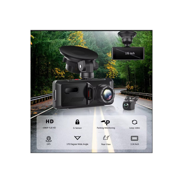 ARAÇ İÇİ KAMERA 1080P GERİ GÖRÜŞ KAMERALI KAYIT CİHAZI CAR DVR DASH CAM