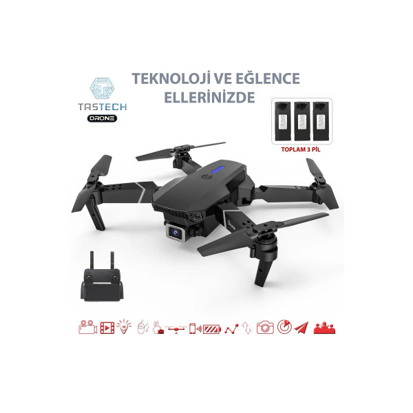 E88 4K HD ÇİFT KAMERALI DRONE APP KONTROL WİFİ Lİ KATLANABİLİR X3 BATARYA