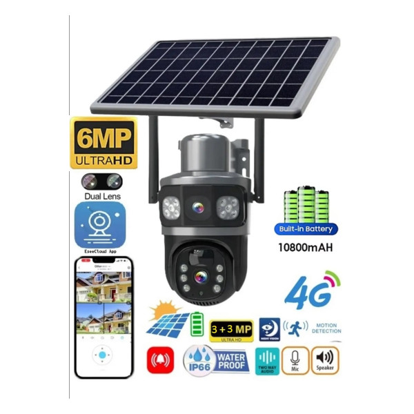 SİM KARTLI GÜNEŞ ENERJİLİ GÜVENLİK KAMERASI 3+3MP ULTRA HD GECE GÖRÜŞLÜ İP KAMERA