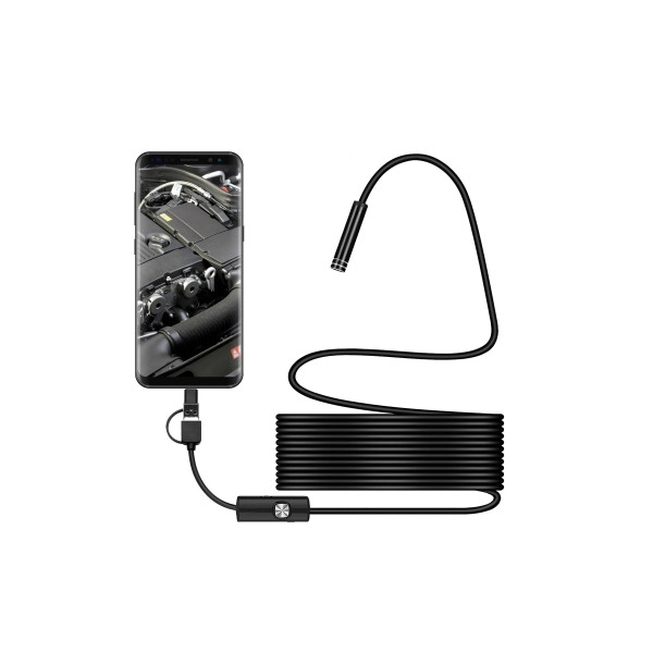 3'ü 1 Arada Endeskop Kamera Mikrofon Usb Ve Tip-c 6 Led Su Geçirmez 5 Metre Borescope Yılan Kamera