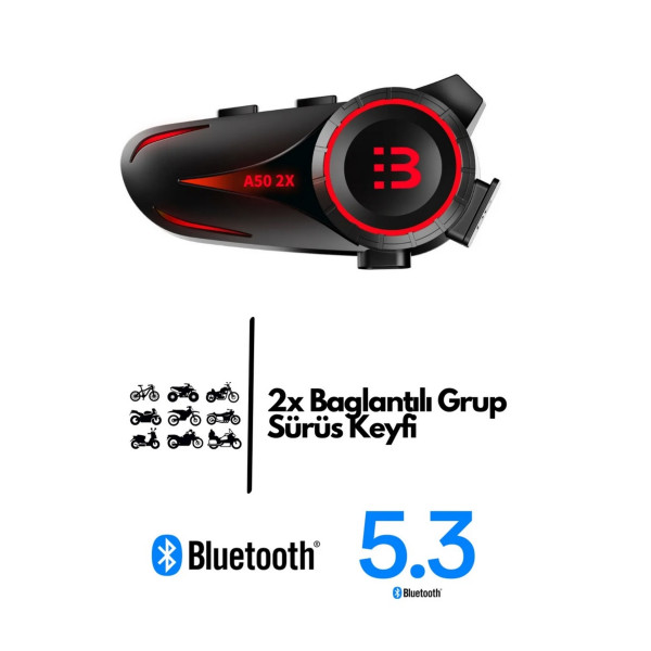 MOTORSİKLET BLUETOOTH 5.3 KULAKLIK 2X SÜRÜCÜ BAĞLANTILI RGB LED IŞIKLI İNTERCOM