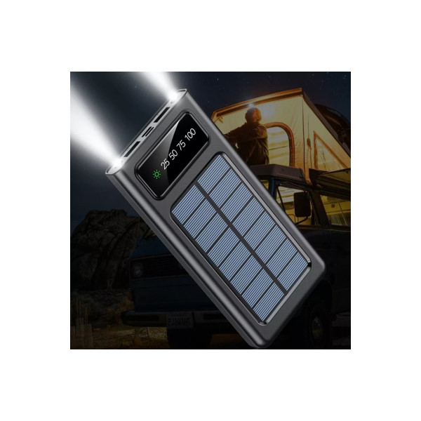 10000 Mah Güneş Enerjili Powerbank Ios Android Uyum Lcd Ekranlı 4 Kablo Type C Mikro Usb Lightning