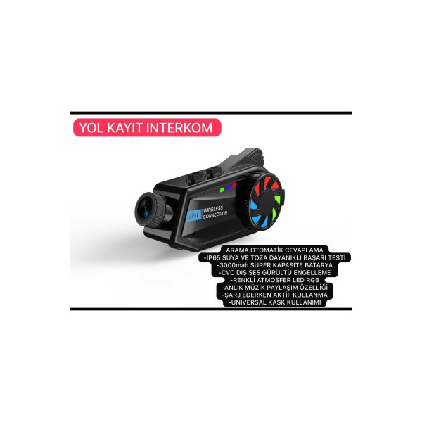 Bt68 Kameralı Intercom Motosiklet Bluetooth Kask Kulaklık Ses Kontrolü 1080p Video Kayıt Interkom