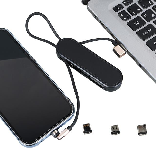 Powermaster PM-25906 Siyah 3in1 (Type C- Lightning- Micro Usb) Manyetik Uç Taşınabilir Şarj Kablosu