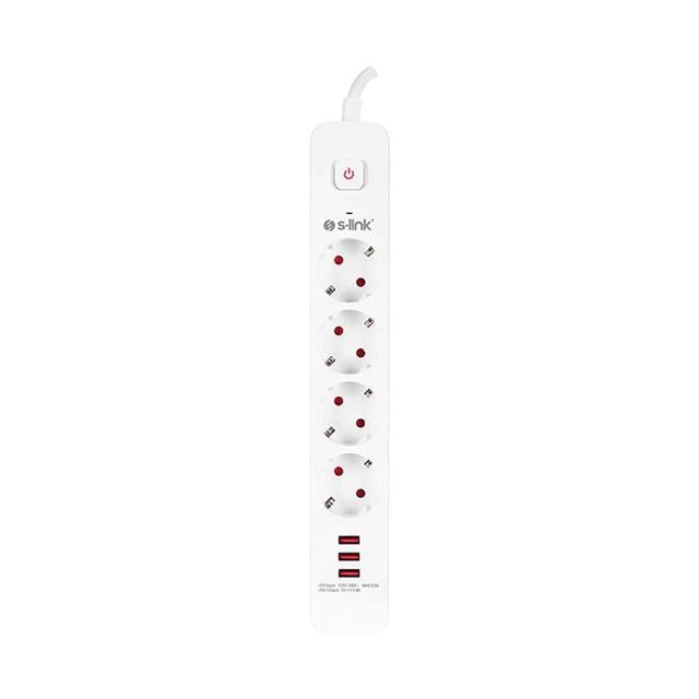 S-Link SPG403U 1.5 Metre 4lü Anahtarlı Akım Korumalı Usb Girişli