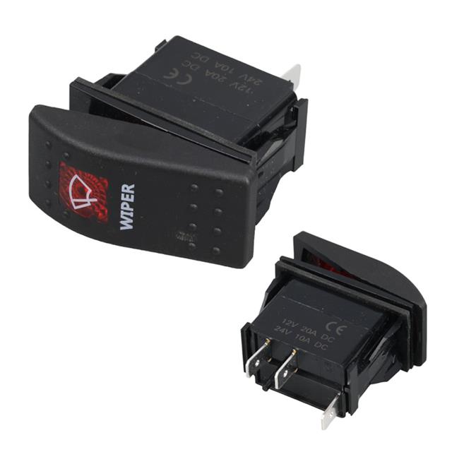 PowerMaster Silecek Sembollü Işıklı 3 Pinli On-Off 12-24V Marin Switch