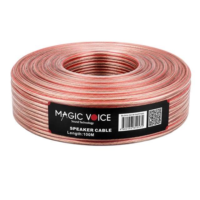 Magicvoice 2x1.00 Şeffaf Kırmızı Çizgili 100 Metre Hoparlör Kablosu