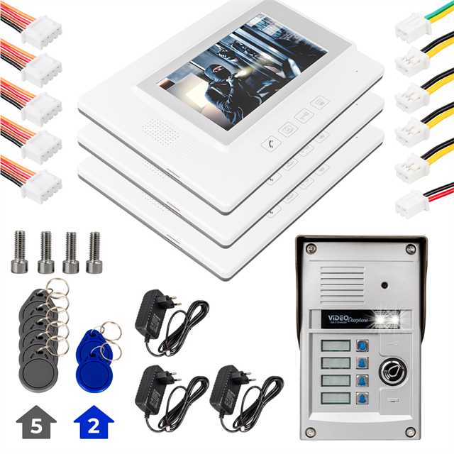 PowerMaster 37T4 3 Daire 7'' NFC Destekli Görüntülü Diafon Kapı Zili Interkom Akıllı Ev Güvenliği Sistemi