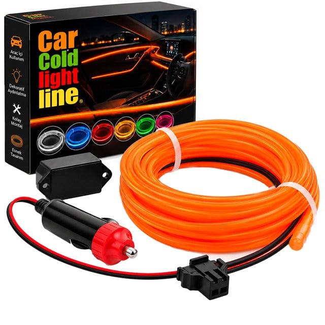 PowerMaster PM-18224 5 Metre 12 Volt Çakmak Fişli Oranj Turuncu Araç İçi Neon İp Aydınlatma