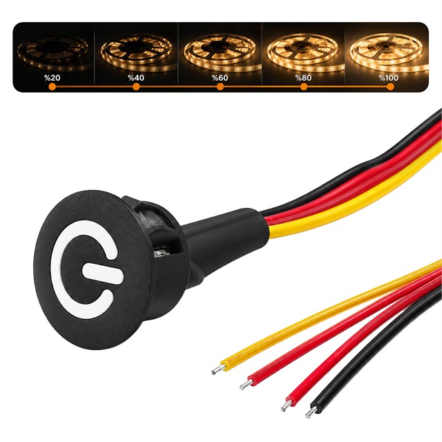 Powermaster PM-30788 12V DC 13mm Gömme Dokunmatik LED Dimmer Kontrolcüsü Switch Buton Siyah