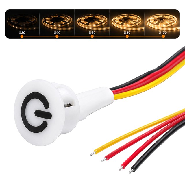 Powermaster PM-30802 3V DC 10mm Gömme Dokunmatik LED Dimmer Kontrolcüsü Switch Buton Beyaz