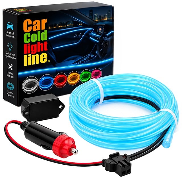 PowerMaster PM-6080 5 Metre 12 Volt Çakmak Fişli Adaptörlü Buz Mavi Neon İp Aydınlatma