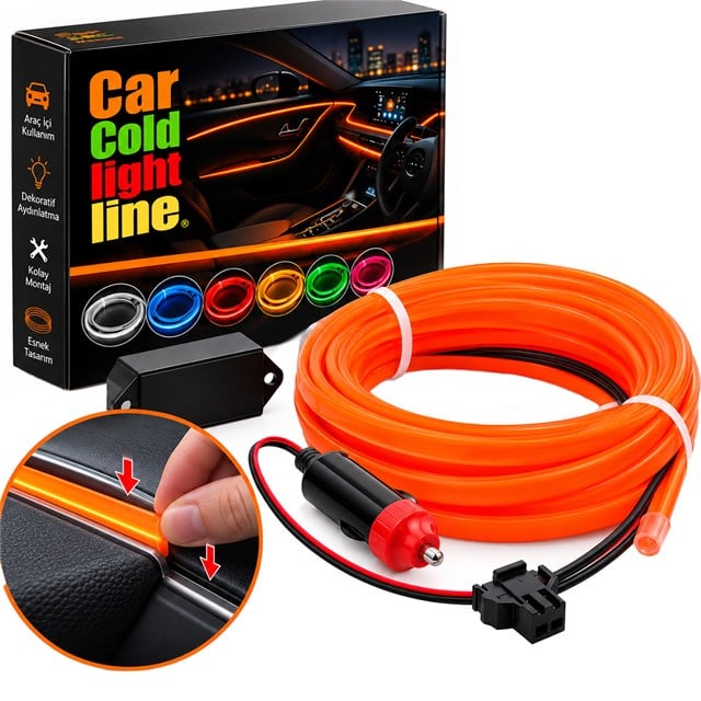 PowerMaster PM-6084 5 Metre 12 Volt Çakmak Fişli Adaptörlü Neon Oranj Şerit Aydınlatma