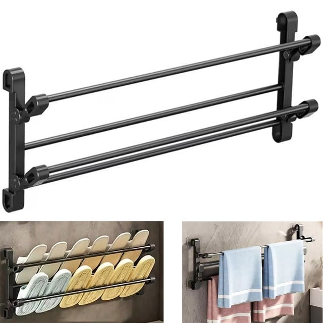 Sunup SN-30748 Siyah Duvara Monte 65 Cm Çok Amaçlı Pratik Terlik Ayakkabı Ve Havlu Düzenleyici