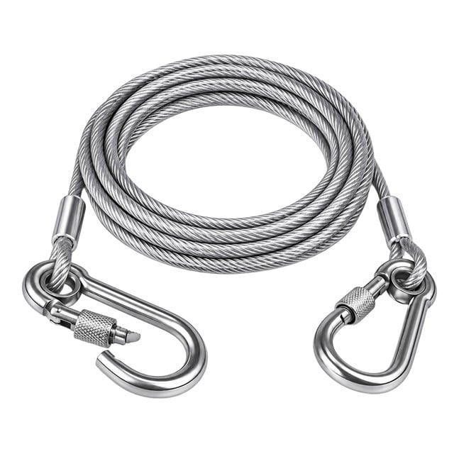 Sunup SN-38107 5 Metre Çelik Köpek Bağlama Halatı Kilitli Karabina PVC Kaplamalı